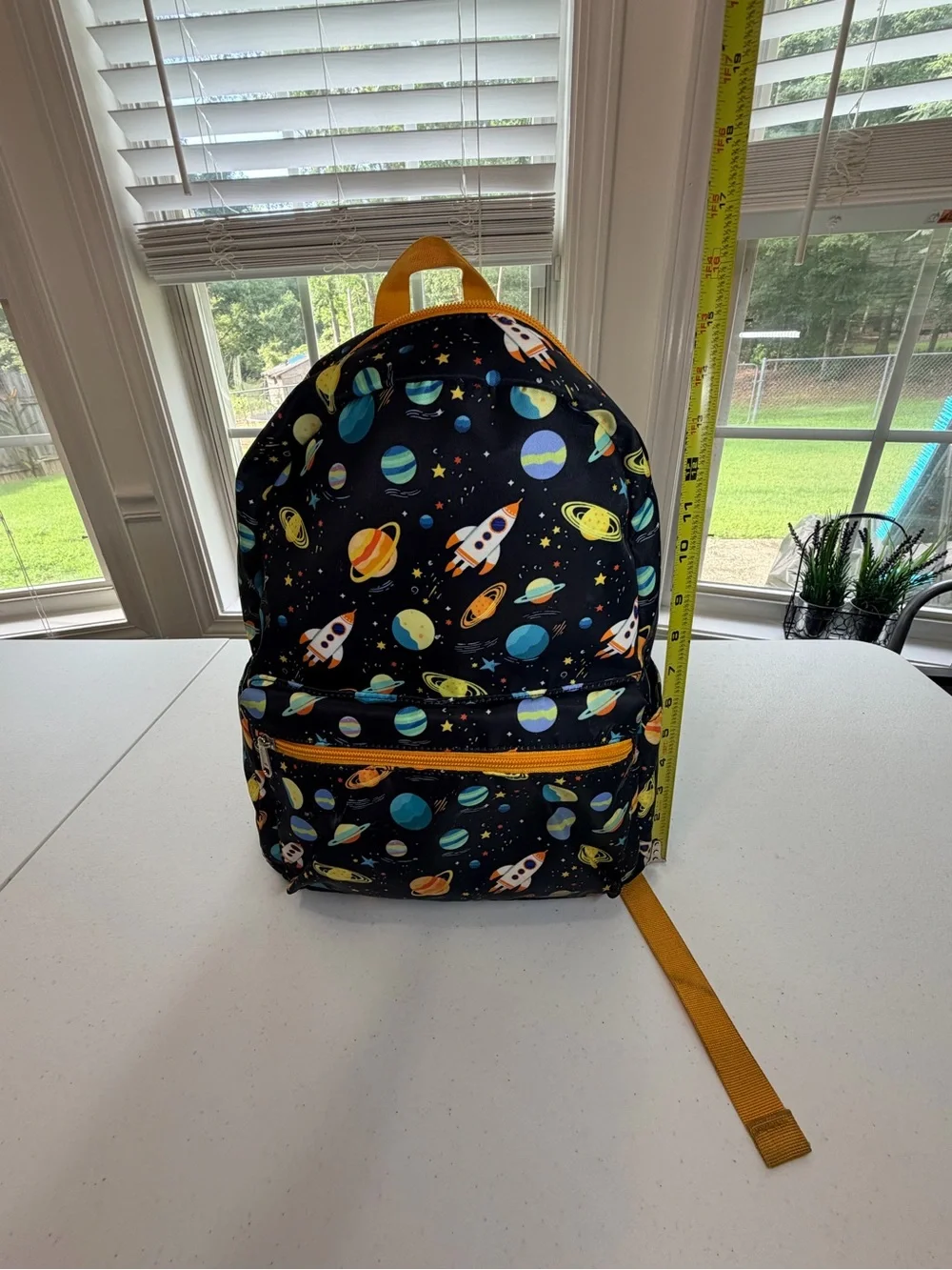 Kids Space Rocket Backpack - Black with Multi-Color Planets